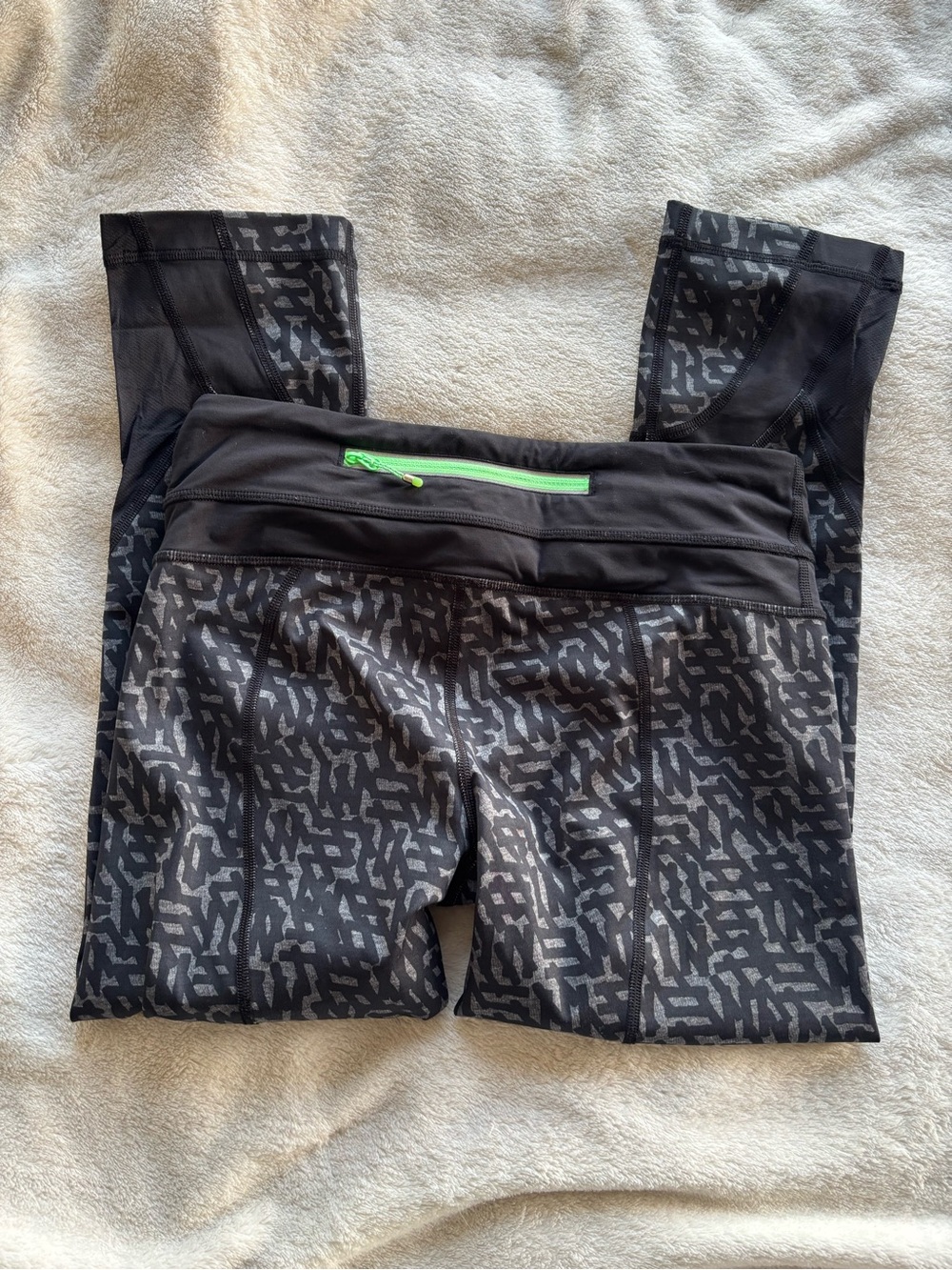 lululemon athletica Black Patterned Leggings with Neon Green Zip